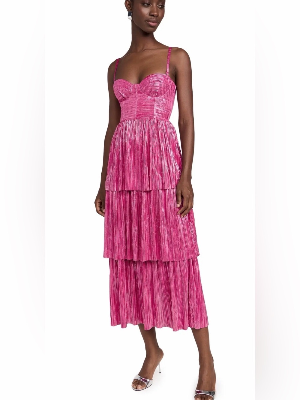 NWT SABINA MUSAYEV Ascella Tiered Midi Dress in Raspberry